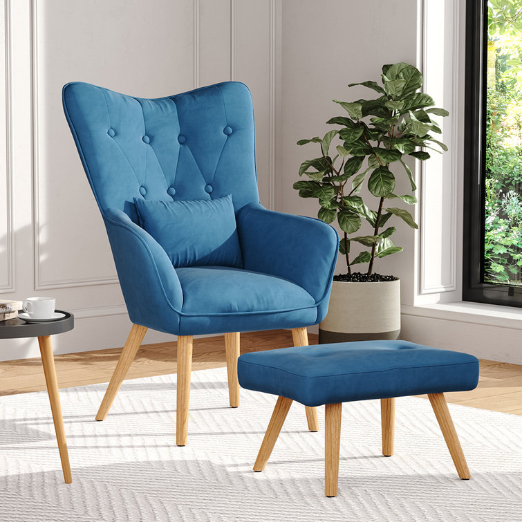 Blue velvet deals armchair and ottoman